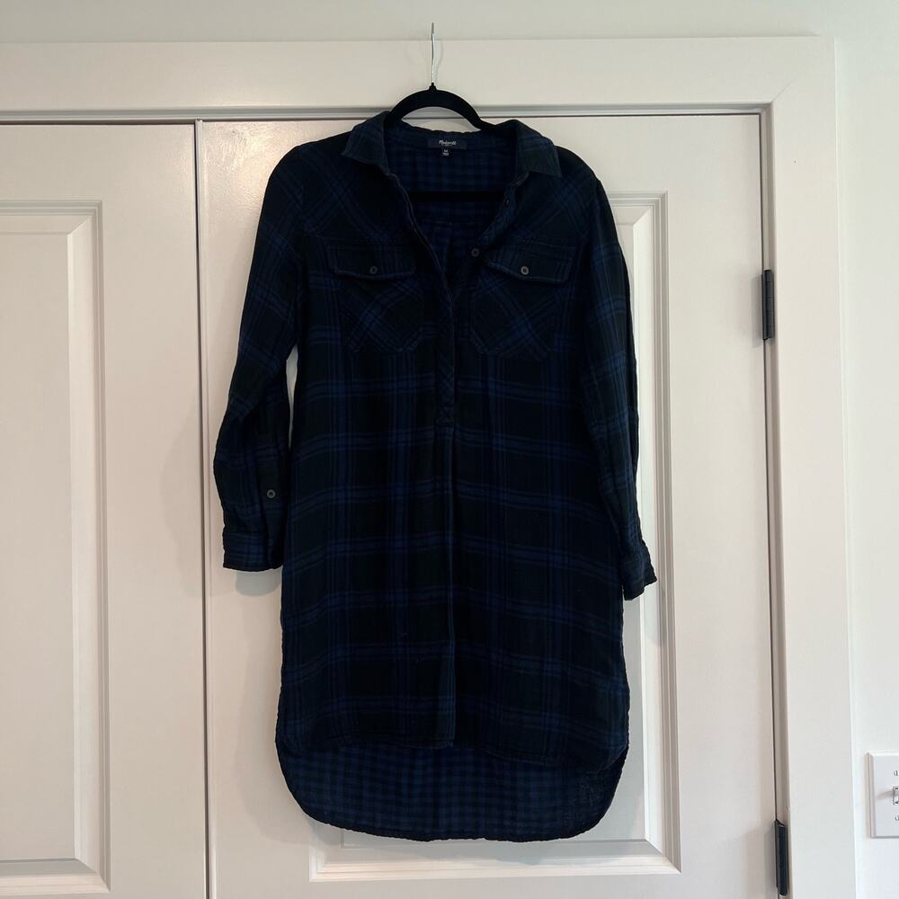 Madewell 1937 Women's Flannel Dress Black Blue‎ Plaid Size XS